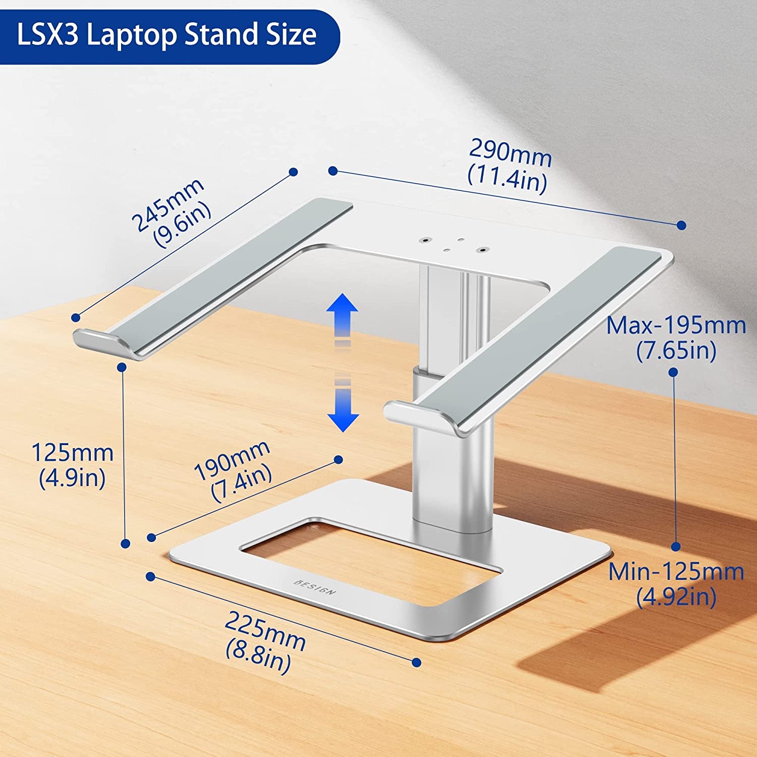 LSX3 Aluminum Laptop Stand, Ergonomic Adjustable Notebook Stand, Riser Holder Computer Stand Compatible with Air, Pro, Dell, HP, Lenovo More 10-15.6" Laptops (Silver)