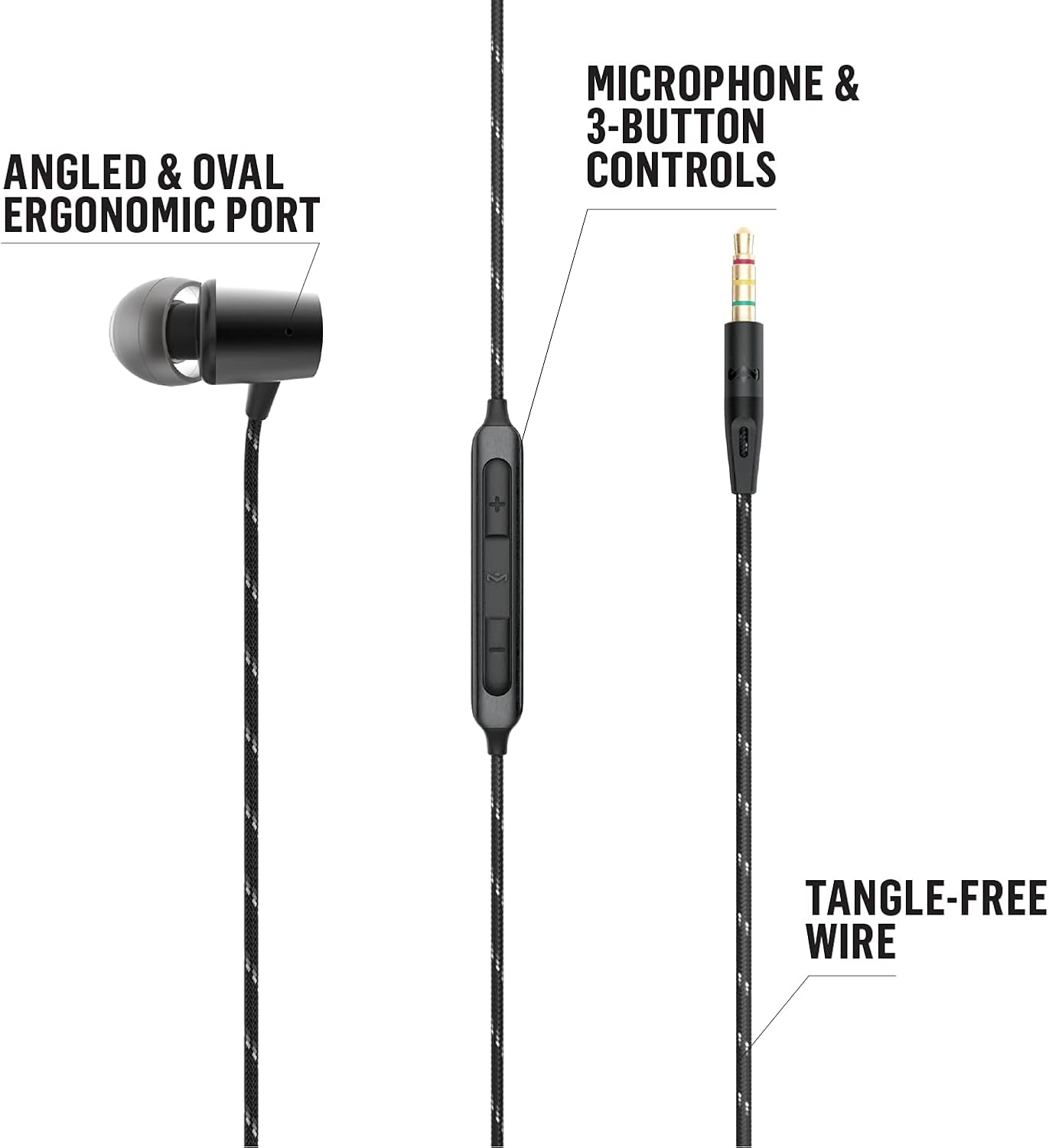 House of  Uplift 2: Wired Earphones with Microphone and Sustainable Materials (Black)