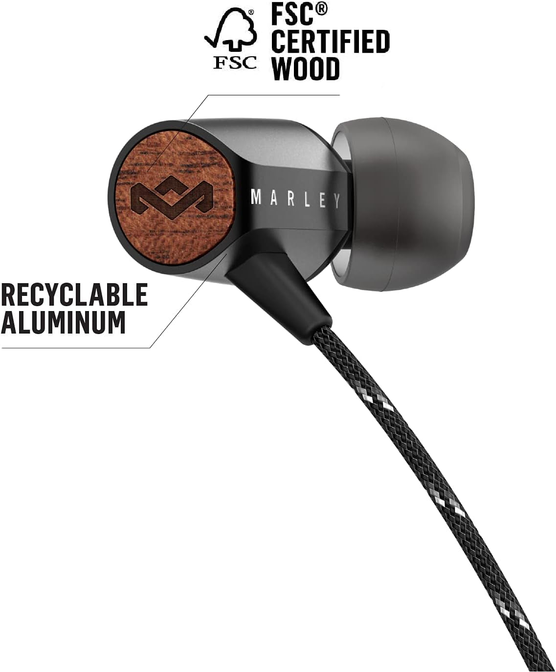 House of  Uplift 2: Wired Earphones with Microphone and Sustainable Materials (Black)