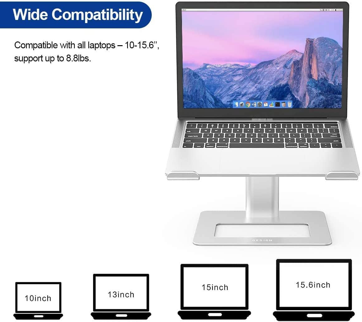 LSX3 Aluminum Laptop Stand, Ergonomic Adjustable Notebook Stand, Riser Holder Computer Stand Compatible with Air, Pro, Dell, HP, Lenovo More 10-15.6" Laptops (Silver)