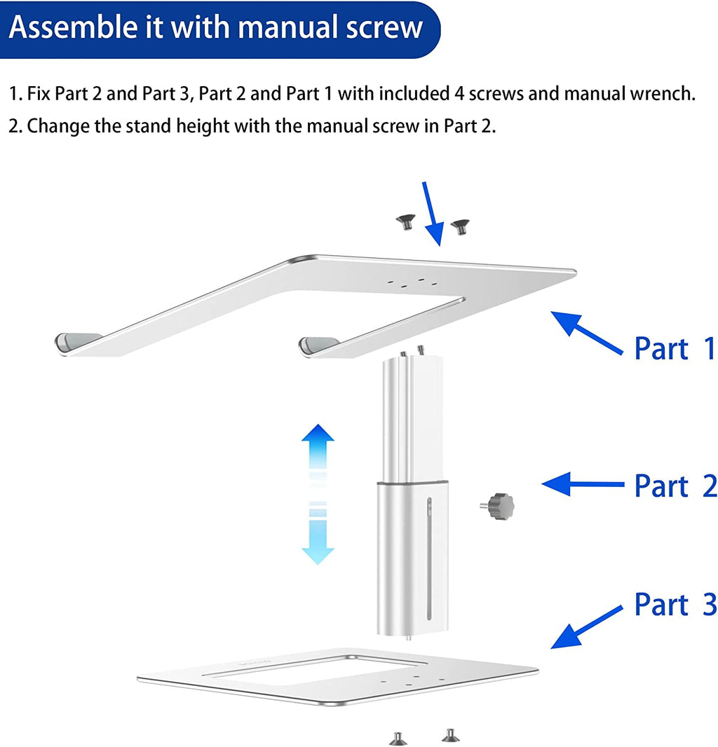 LSX3 Aluminum Laptop Stand, Ergonomic Adjustable Notebook Stand, Riser Holder Computer Stand Compatible with Air, Pro, Dell, HP, Lenovo More 10-15.6" Laptops (Silver)