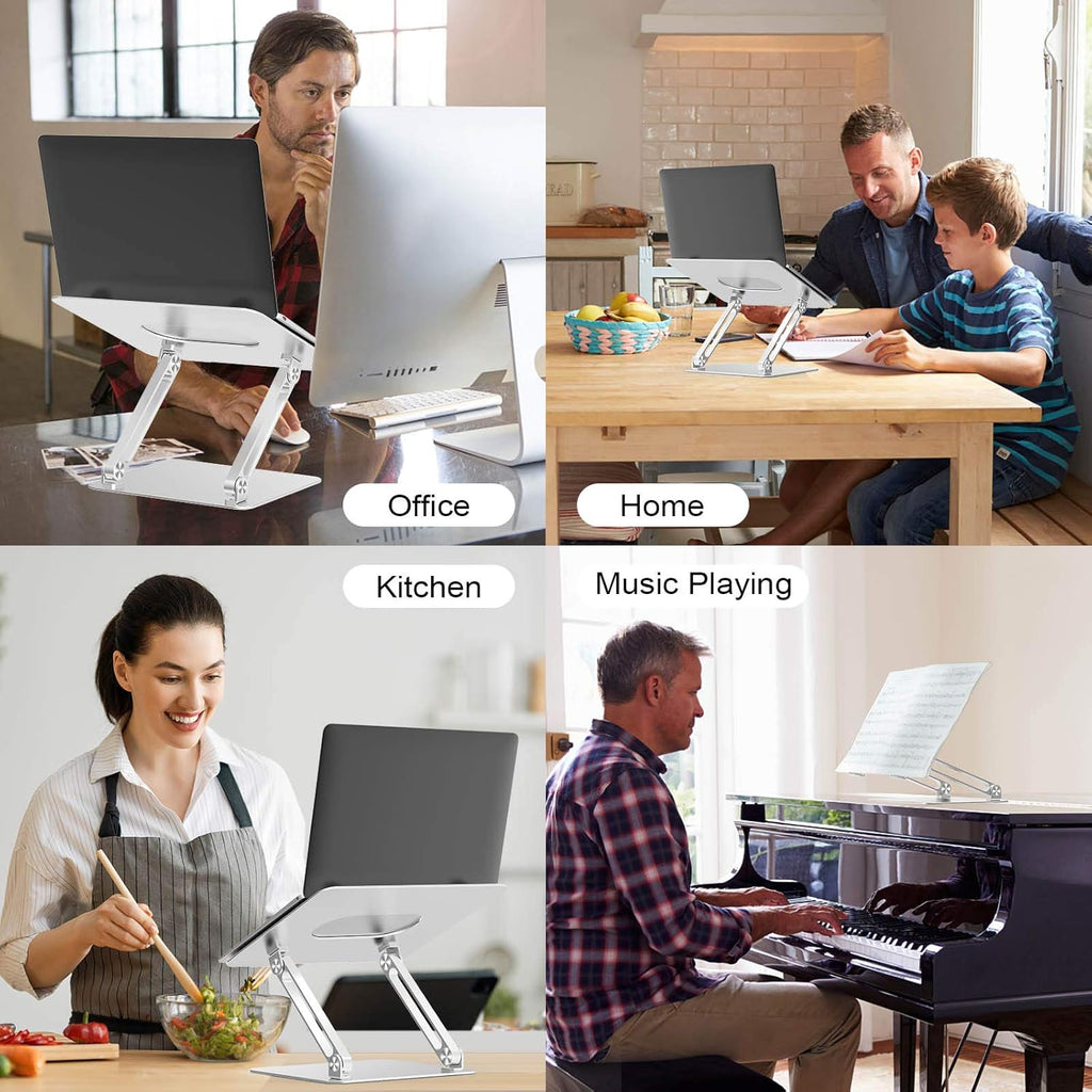 Laptop Stand, Ergonomic Aluminium Alloy Computer Riser Adjustable Height Portable Holder for Desk with Heat-Vent, Compatible for Macbook Pro/Air, Dell XPS, HP, Samsung Laptops up to 17" Silver