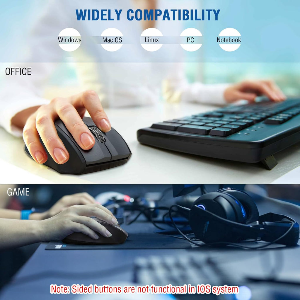 Wireless Mouse for Laptop, Portable Optical Computer Mouse, 6 Buttons, Cordless 2.4Ghz with USB Receiver, 5-Level 4800 DPI, 18 Months Battery Life, for PC, Chromebook, Windows, Mac