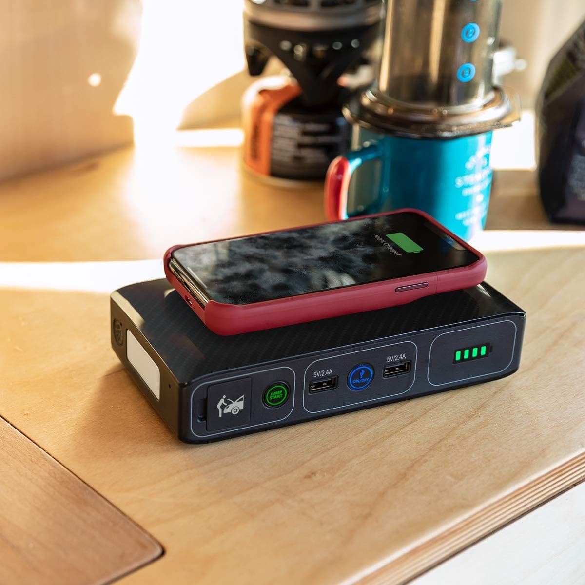 Bolt Wireless Laptop Power Bank - 44400 Mwh Portable Phone Laptop Charger Car Jump Starter with AC Outlet and Car Charger, Blue Graphite