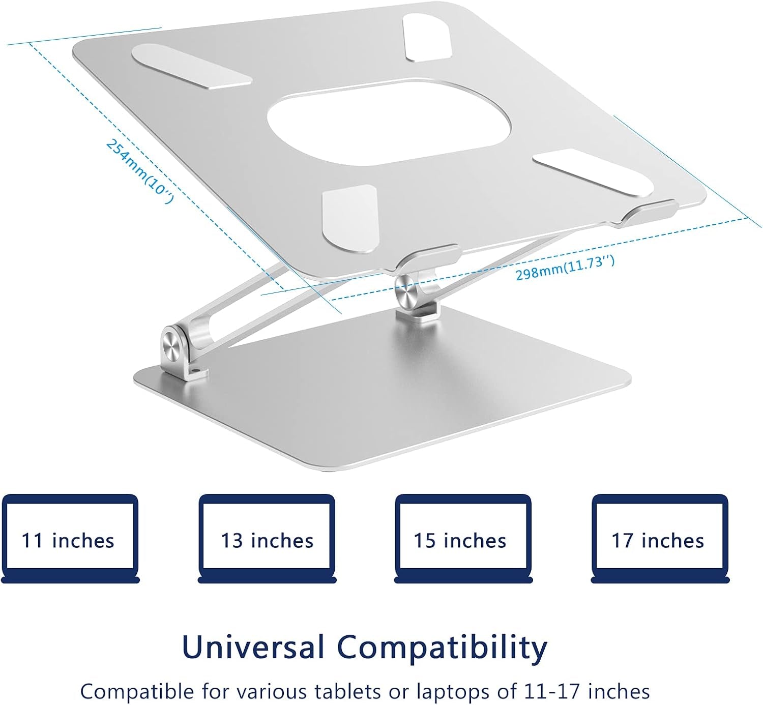 Laptop Stand, Ergonomic Aluminium Alloy Computer Riser Adjustable Height Portable Holder for Desk with Heat-Vent, Compatible for Macbook Pro/Air, Dell XPS, HP, Samsung Laptops up to 17" Silver